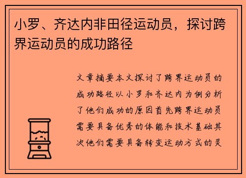 小罗、齐达内非田径运动员，探讨跨界运动员的成功路径
